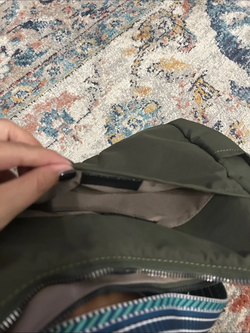 CLuci Olive Green Utility Messenger Bag with Patterned Strap